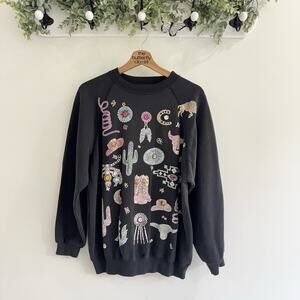 Vintage Y2K 80-90s Sequined Western Cowgirl Boho Crewneck Sweatshirt Medium CD27